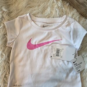 Nike White Short Sleeve Tee with Pink Swoosh
